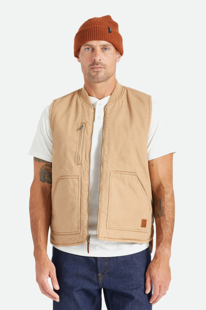 Brixton Abraham Reversible Vest Men's Jackets Beige | 314SLCFPU