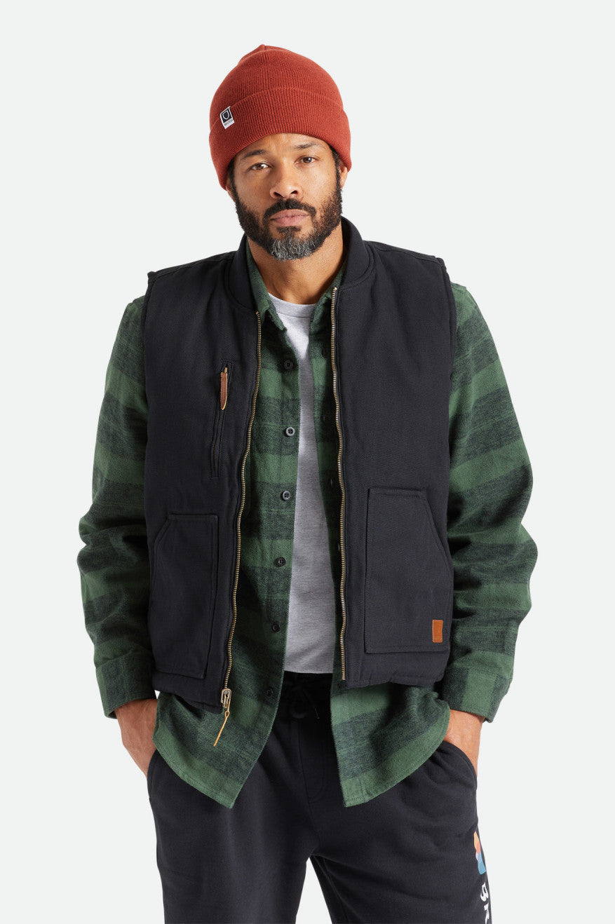 Brixton Abraham Reversible Vest Men's Jackets Black | 630QSJXDM