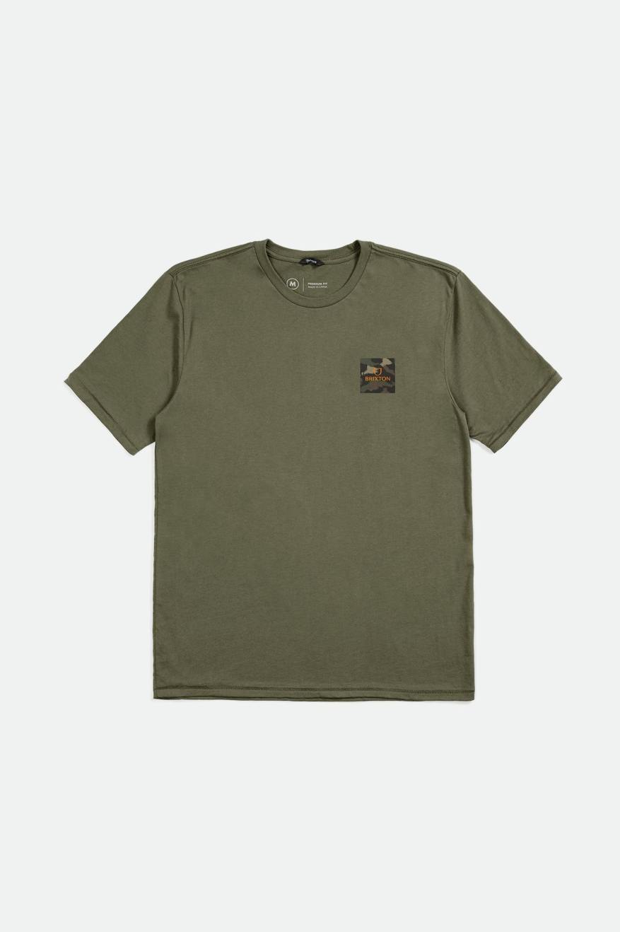 Brixton Alpha Block S/S Tailored Men's Tops Olive / Orange / Camo | 127DIRCUW