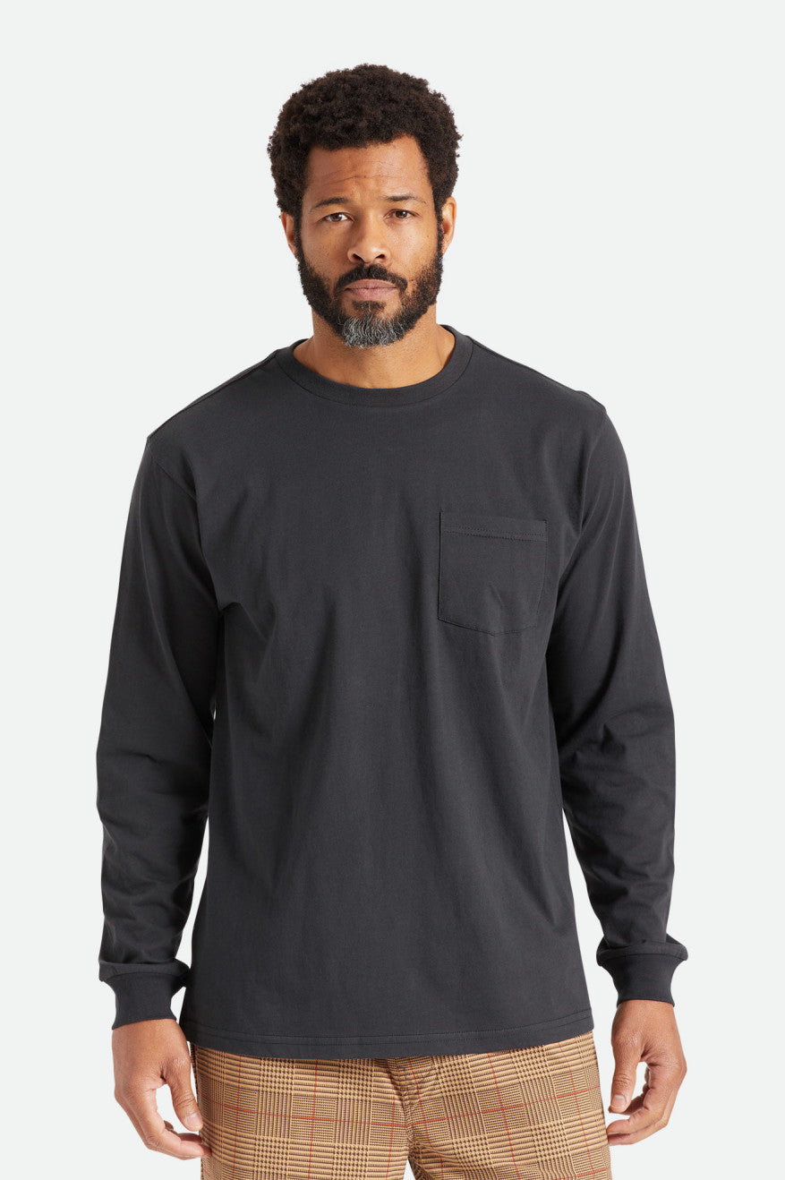 Brixton Basic L/S Pocket Men's Tops Black | 698JLCYKE