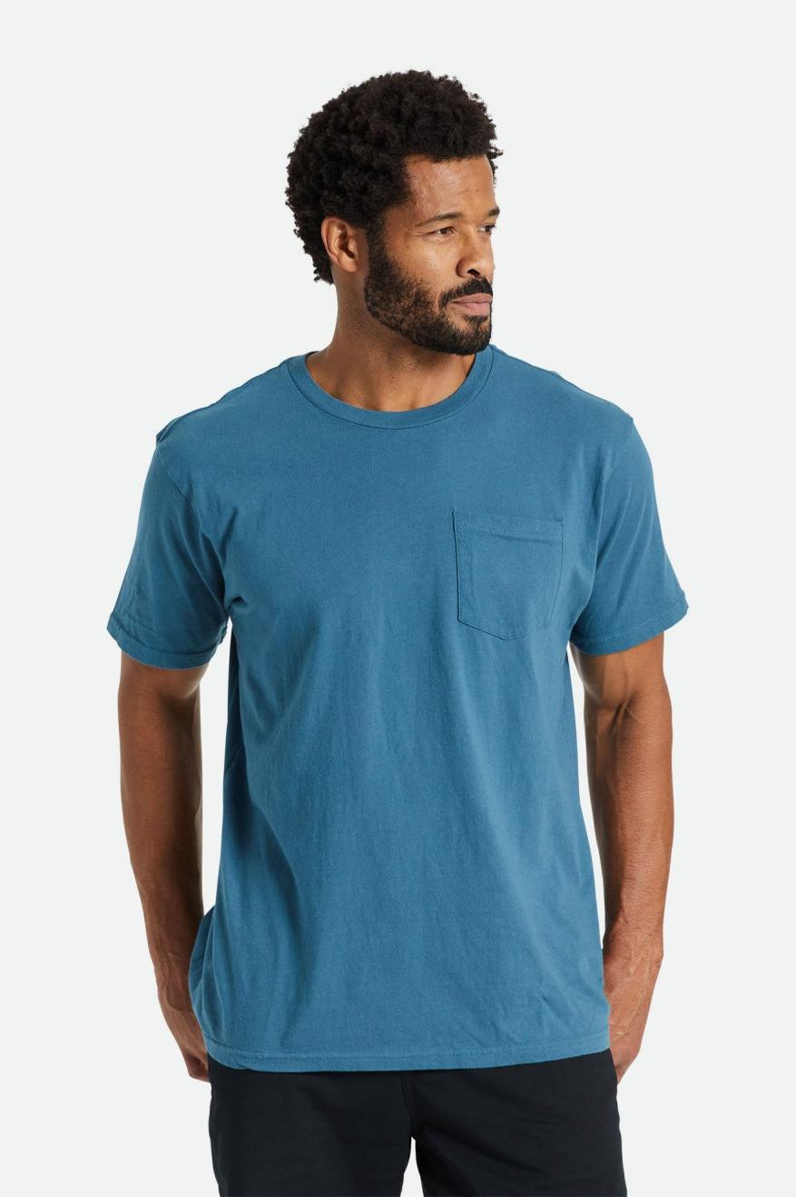 Brixton Basic S/S Pocket Men's Tops Turquoise | 952QRNMKG