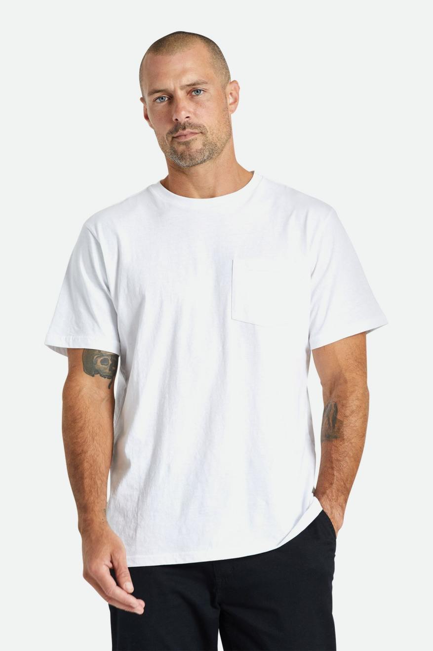 Brixton Basic S/S Pocket Men's Tops White | 486OTNCDZ