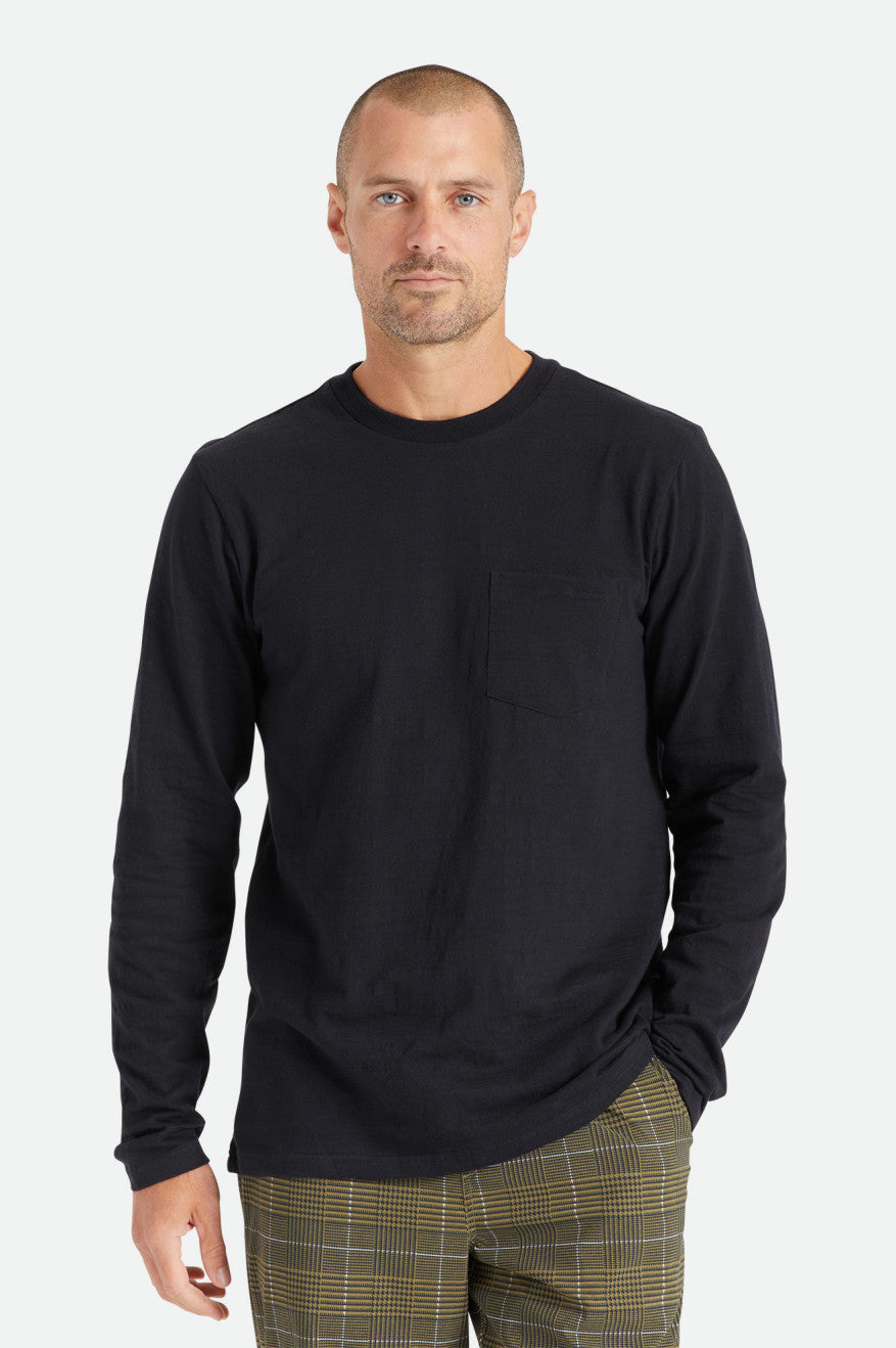 Brixton Basic Slub L/S Pocket Men's Knitwear Black | 650HUNELK