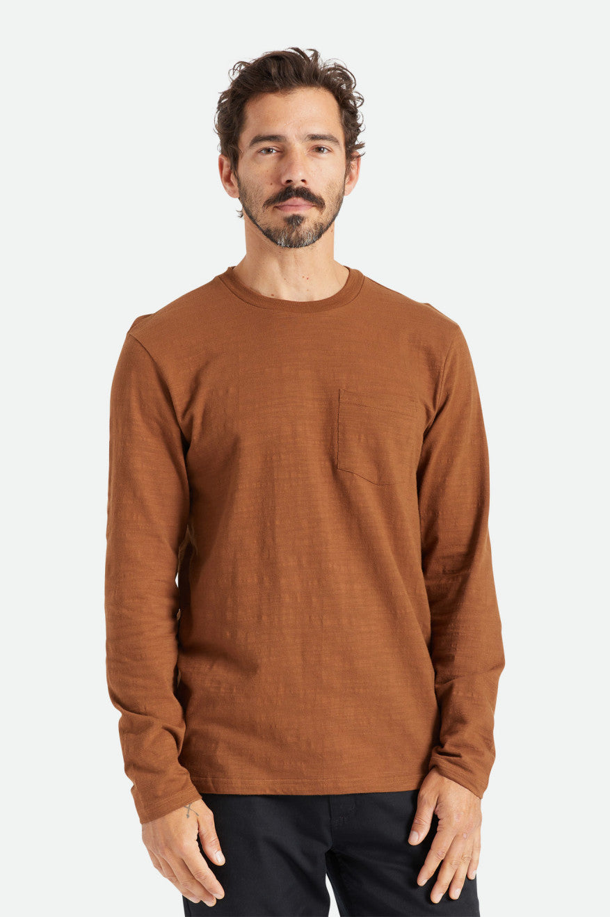 Brixton Basic Slub L/S Pocket Men's Tops Brown | 465XWFJES