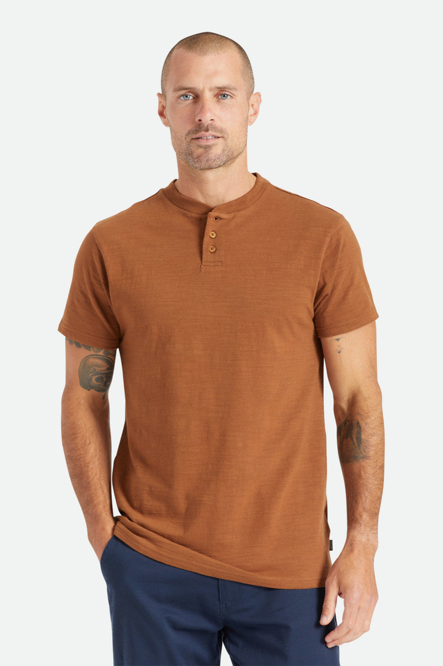 Brixton Basic Slub S/S Henley Men's Knitwear Brown | 275DTWJIU