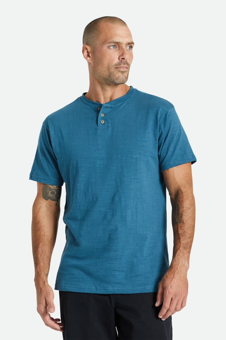 Brixton Basic Slub S/S Henley Men's Knitwear Turquoise | 416SBNHZE