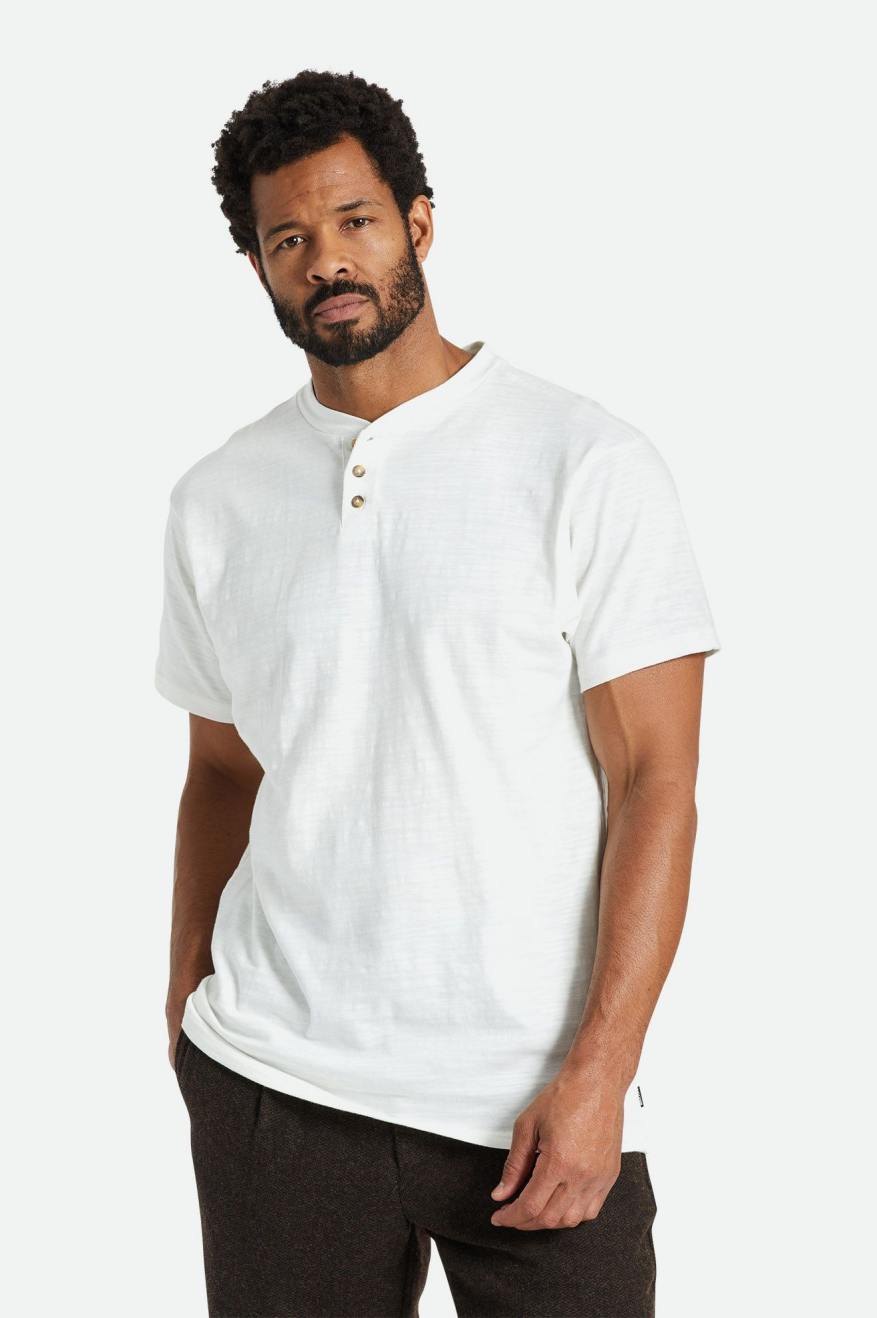 Brixton Basic Slub S/S Henley Men's Knitwear White | 560YQTLFO