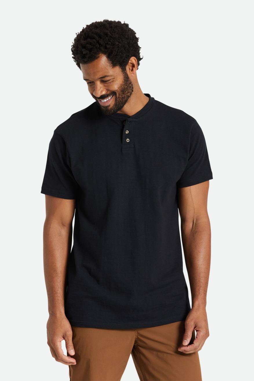 Brixton Basic Slub S/S Henley Men's Tops Black | 185MYOTHW