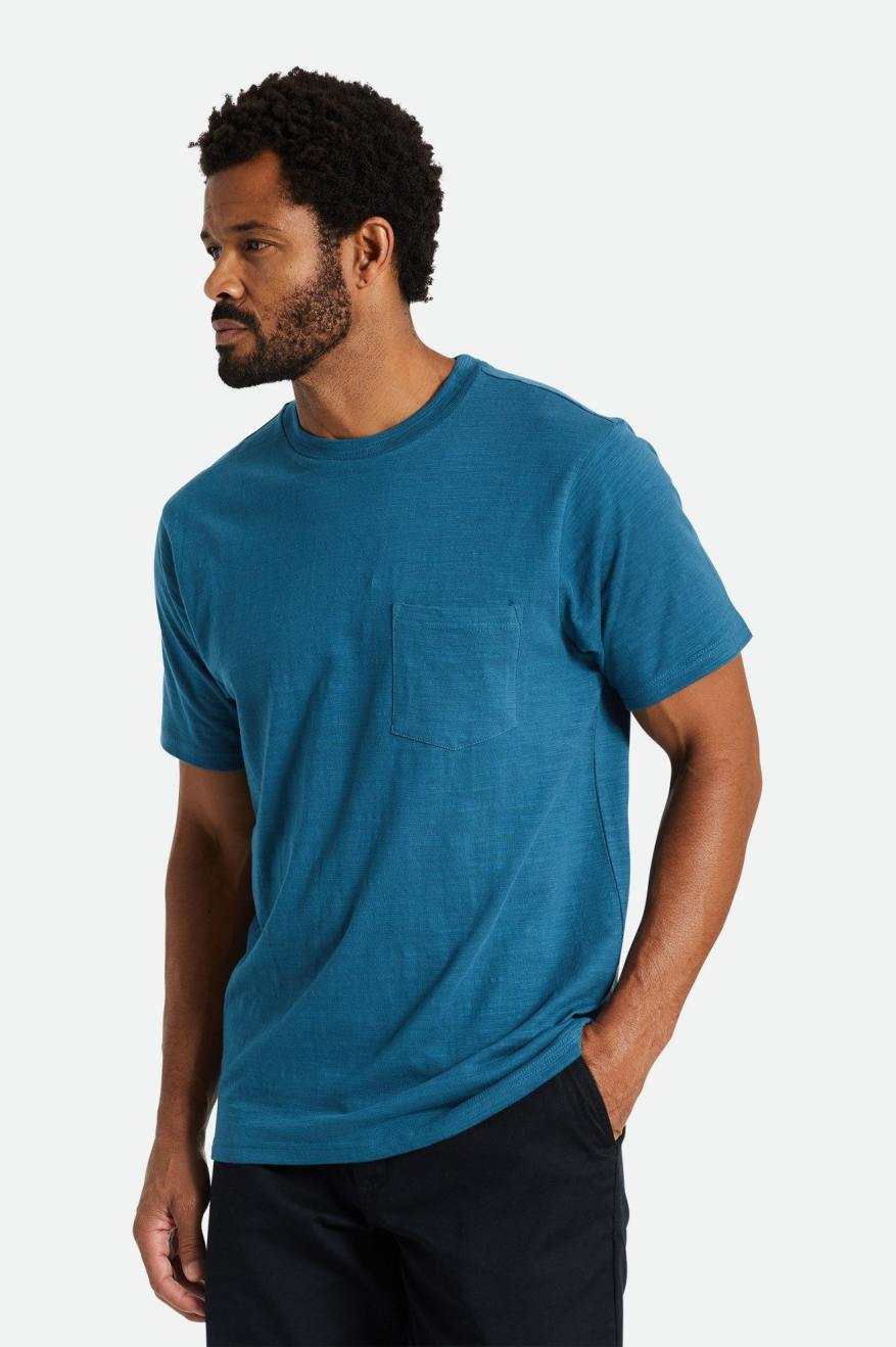 Brixton Basic Slub S/S Pocket Men's Tops Turquoise | 265PMTZNW