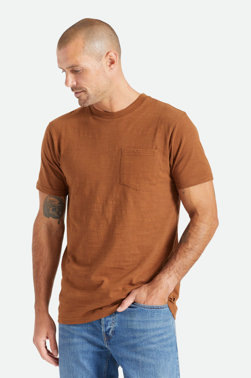 Brixton Basic Slub S/S Pocket Men's Tops Brown | 354QNRJMZ