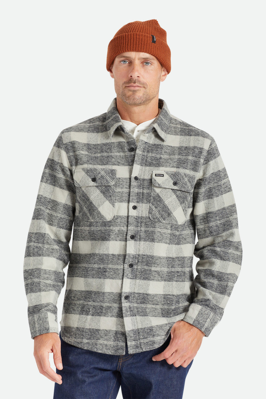 Brixton Bowery Heavy Weight L/S Men's Flannels Black / Grey | 492OHXGRQ