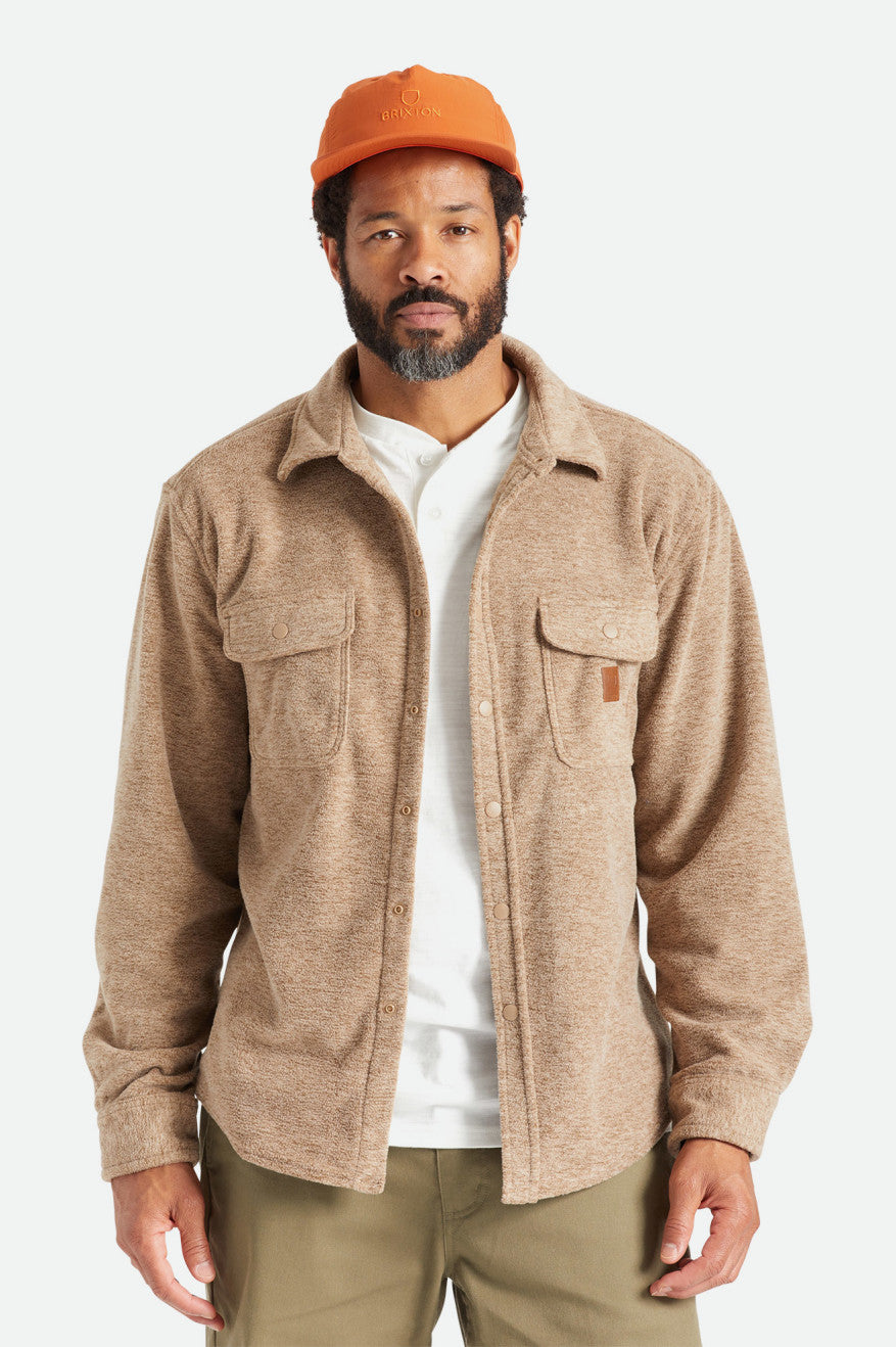 Brixton Bowery L/S Arctic Stretch Fleece Men's Flannels Beige | 016QTKXEL