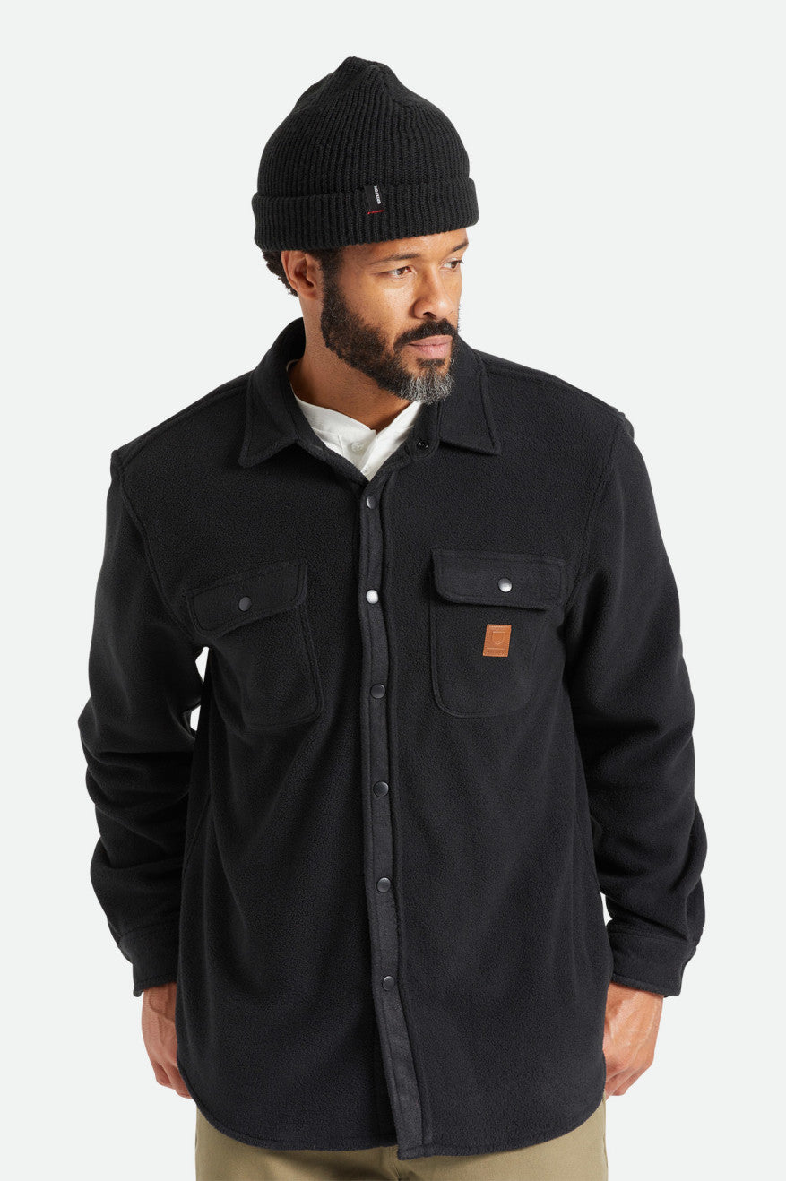 Brixton Bowery L/S Arctic Stretch Fleece Men's Flannels Black | 763BYMJND