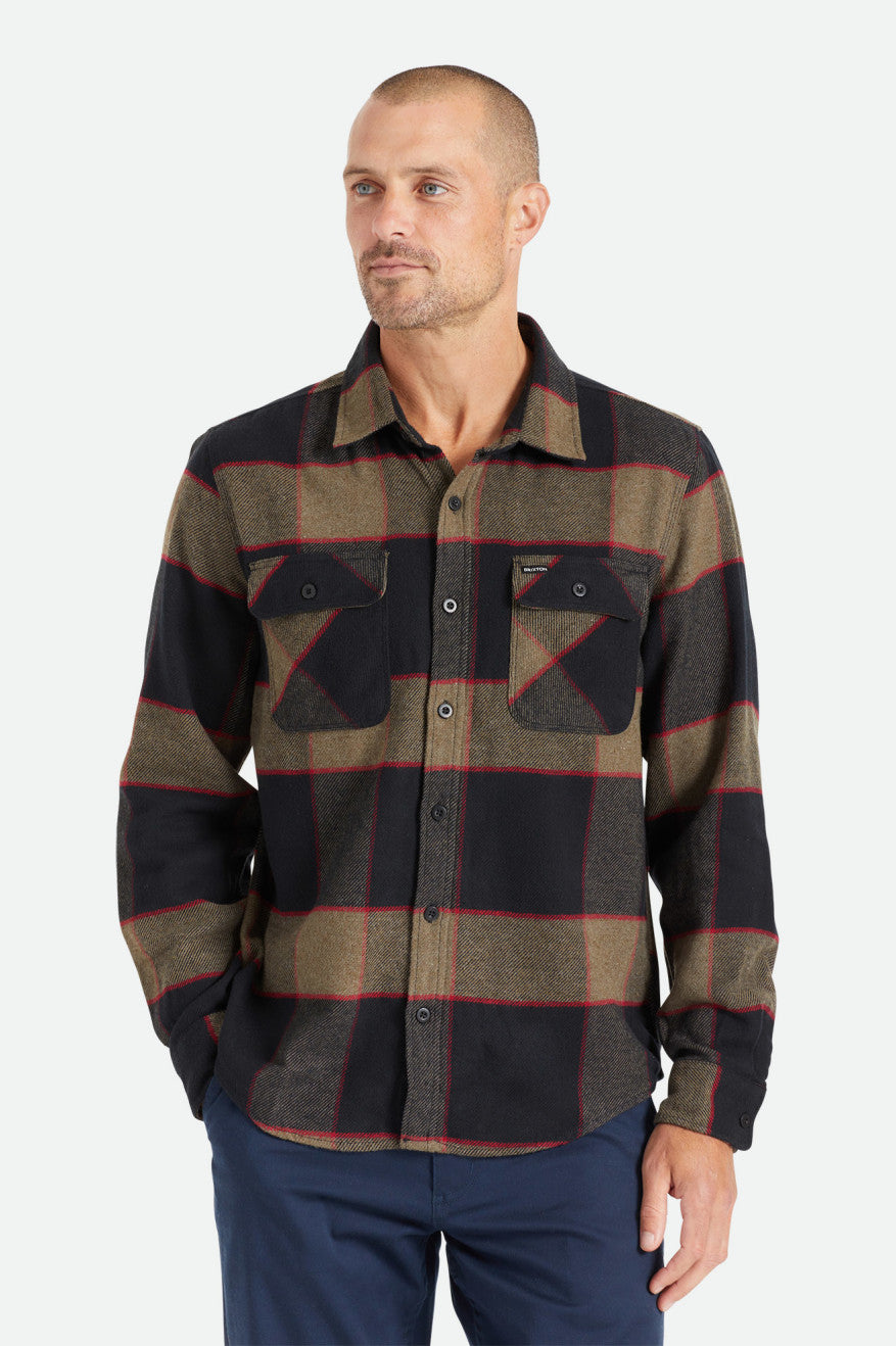 Brixton Bowery L/S Men's Flannels Grey | 627VBHSGQ