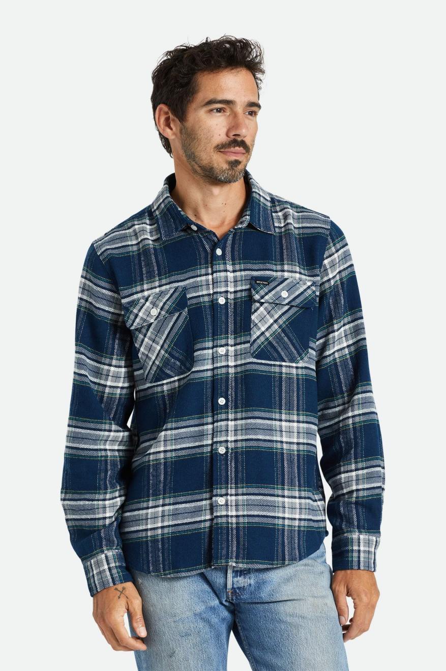 Brixton Bowery L/S Men's Flannels Grey | 719PAHBZD