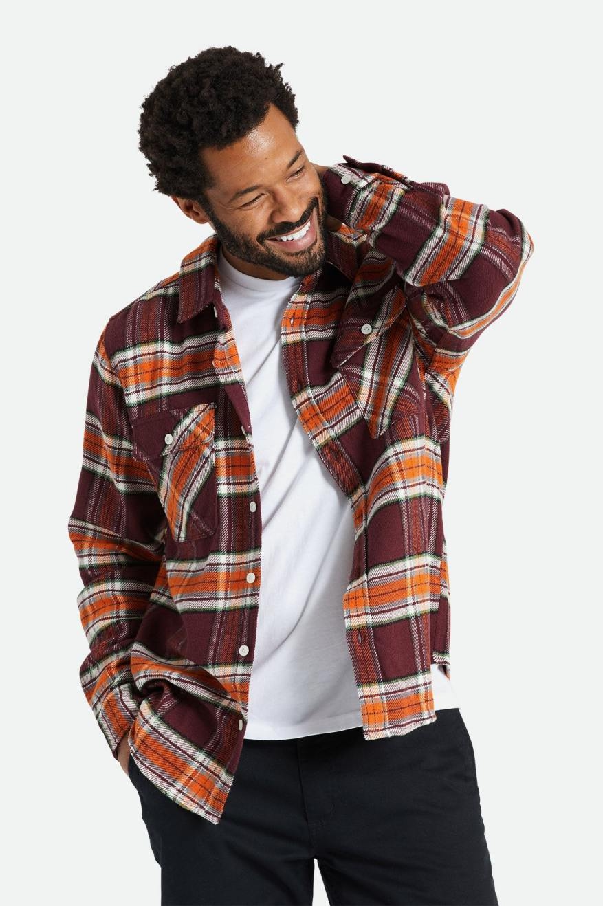 Brixton Bowery L/S Men's Flannels Orange | 538TKCWSE