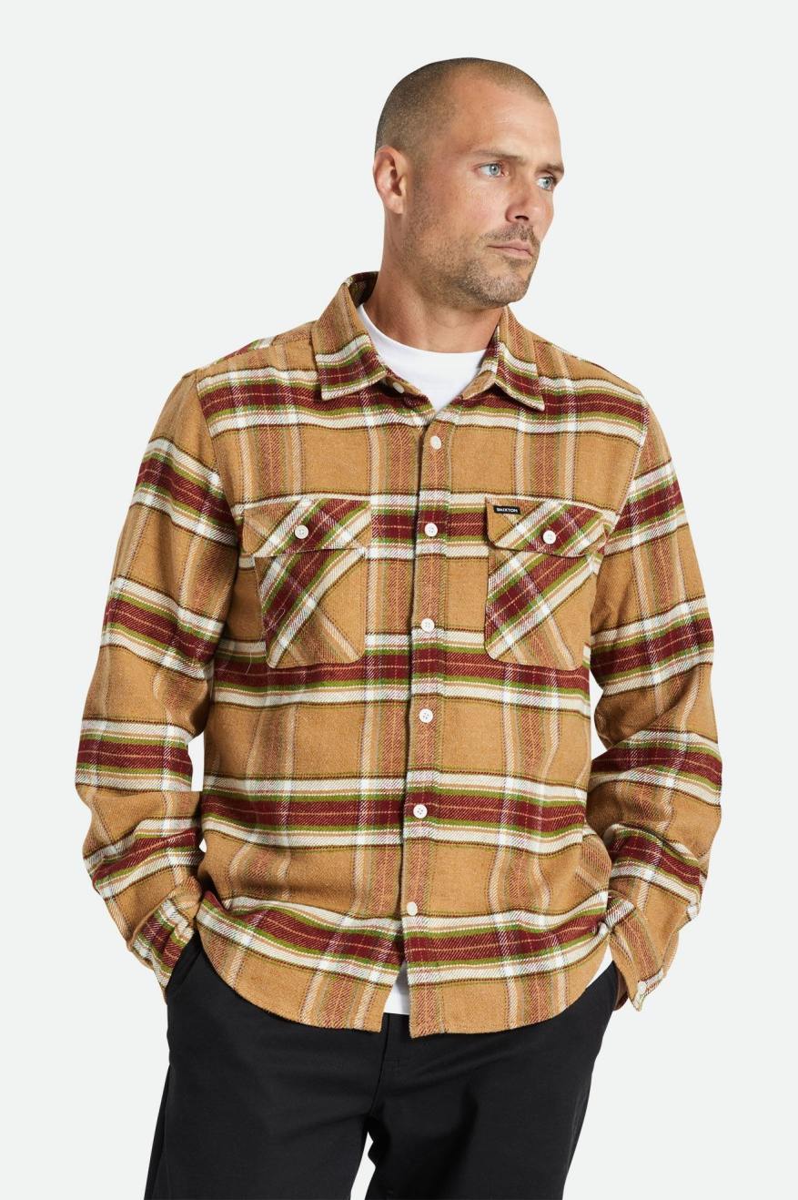 Brixton Bowery L/S Men's Wovens Light Brown | 045LPSBKQ