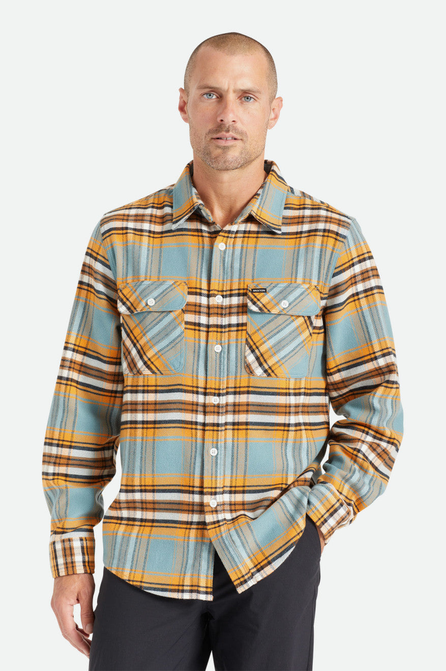 Brixton Bowery Stretch L/S Utility Men's Flannels Orange / White | 584DSHPWK