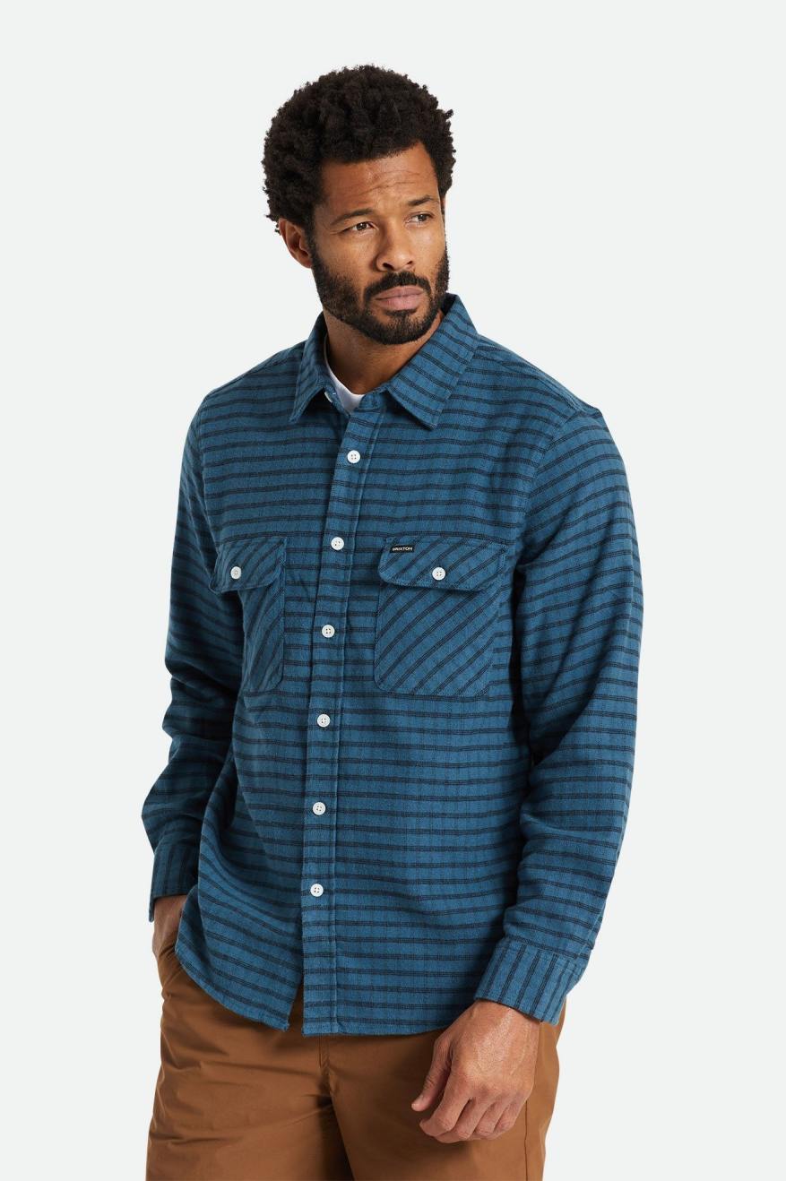 Brixton Bowery Stretch L/S Utility Men's Wovens Turquoise / Black | 946IWSGVZ