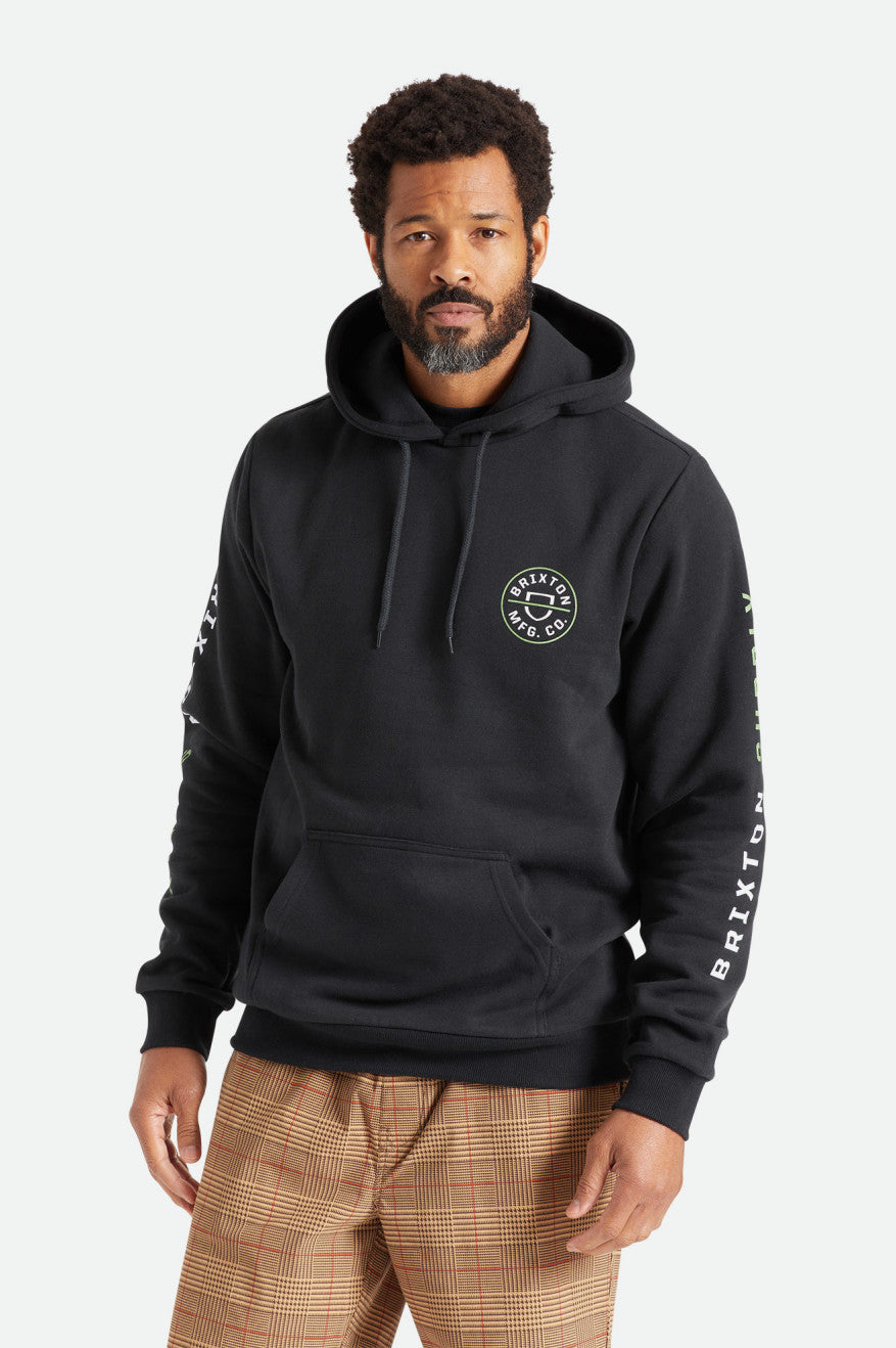 Brixton Crest Men's Hoodie Black / Green / White | 185HZURAQ