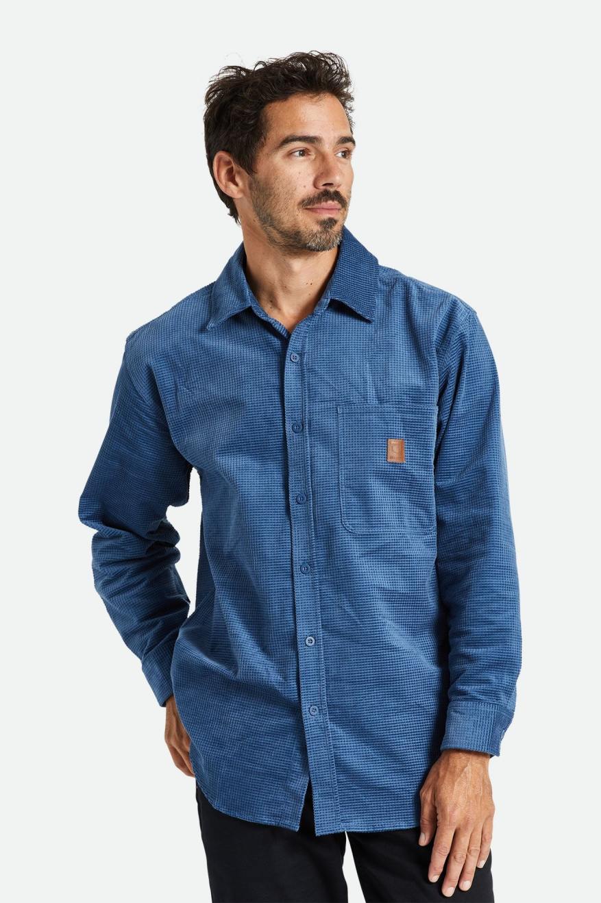 Brixton Porter L/S Waffle Corduroy Men's Wovens Blue | 901YHBDSV