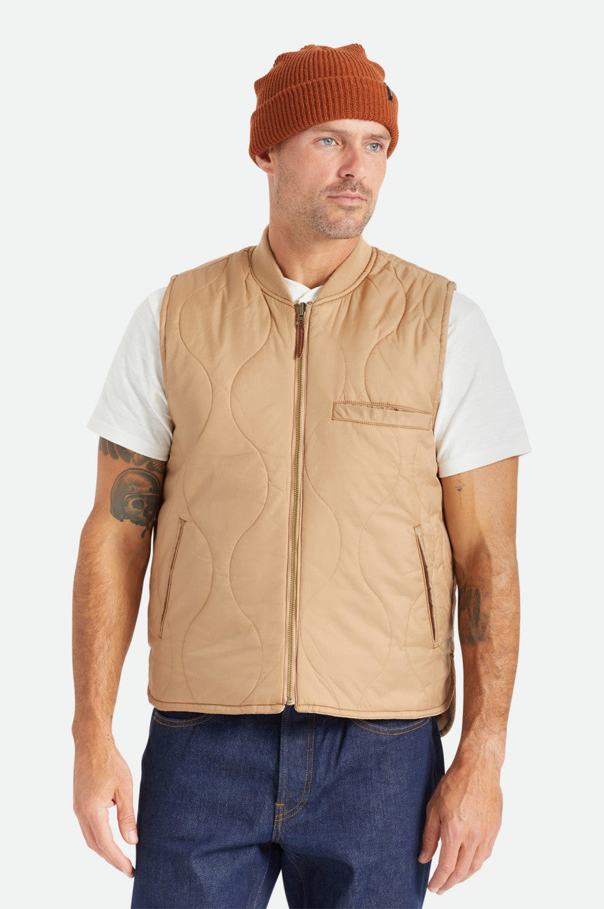 Brixton Abraham Reversible Vest Men's Jackets Beige | 314SLCFPU