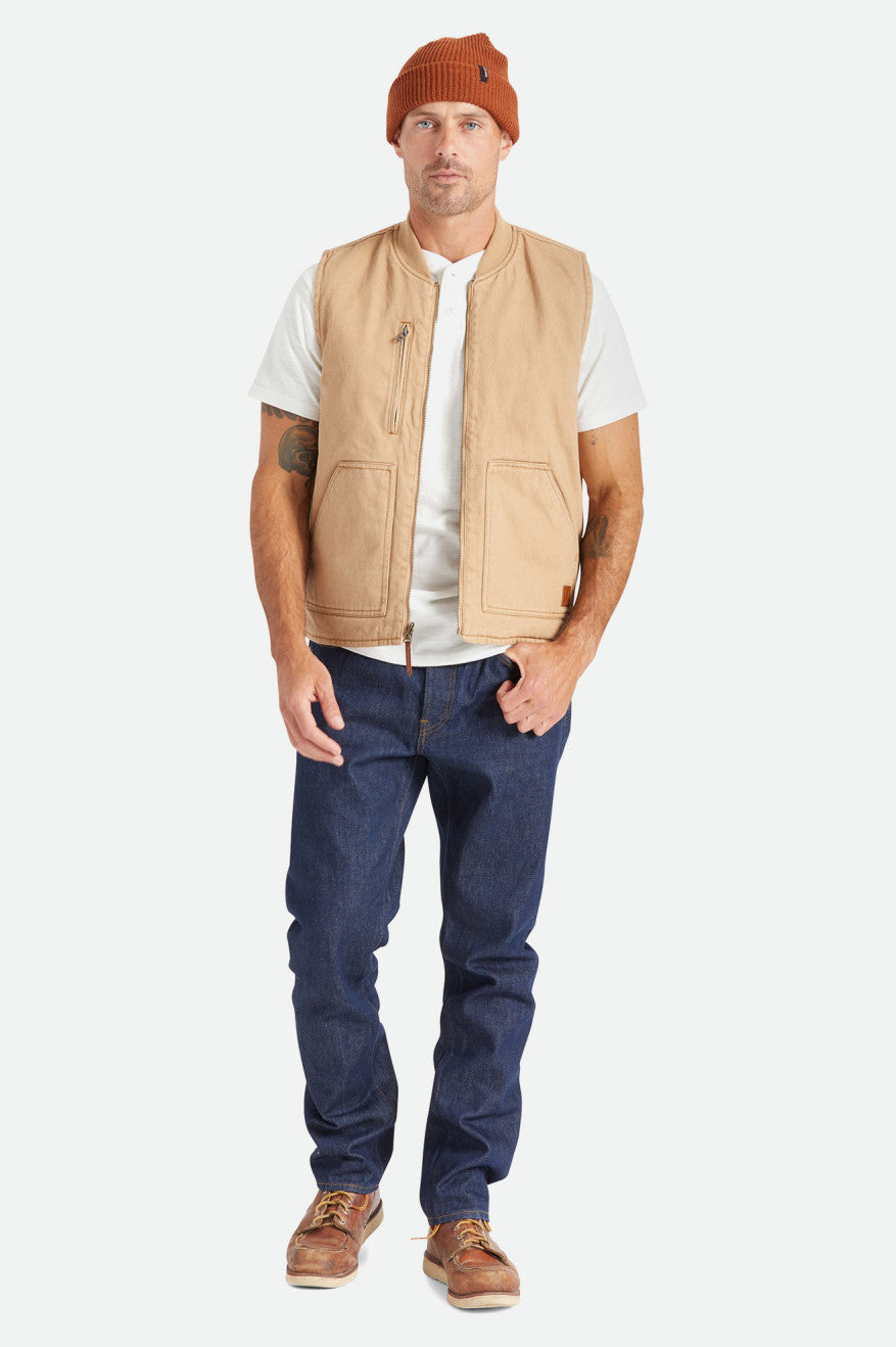 Brixton Abraham Reversible Vest Men's Jackets Beige | 314SLCFPU