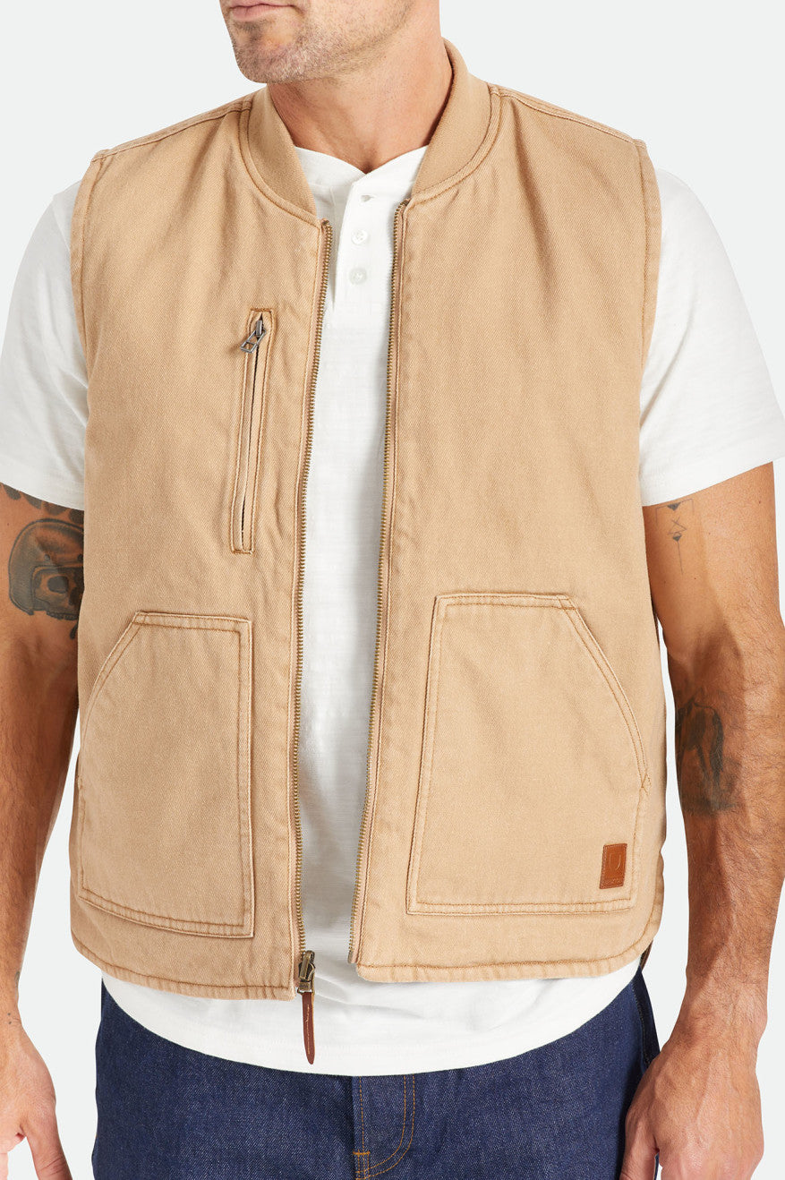 Brixton Abraham Reversible Vest Men's Jackets Beige | 314SLCFPU