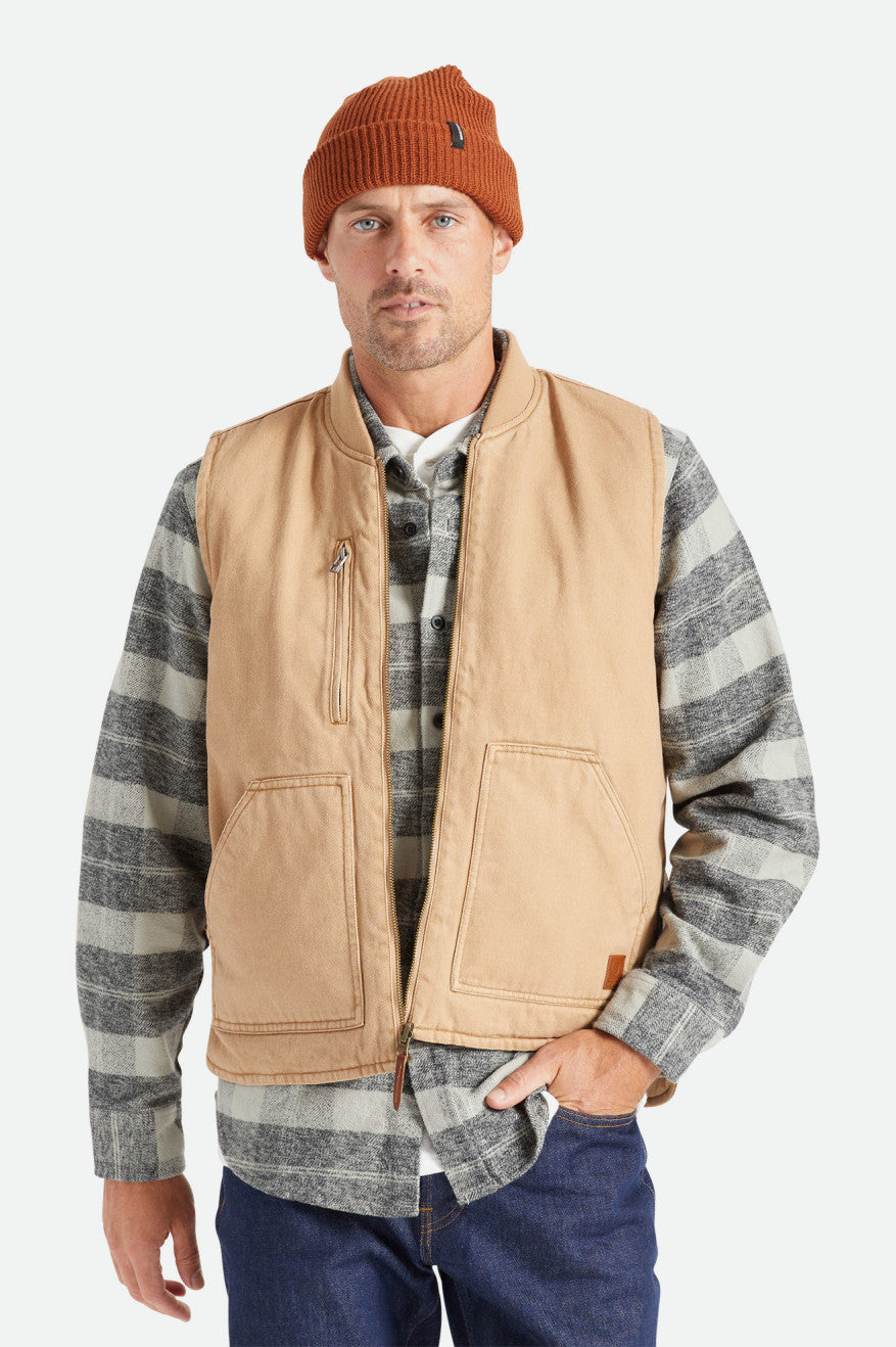 Brixton Abraham Reversible Vest Men's Jackets Beige | 314SLCFPU