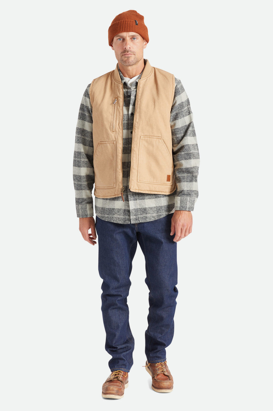 Brixton Abraham Reversible Vest Men's Jackets Beige | 314SLCFPU