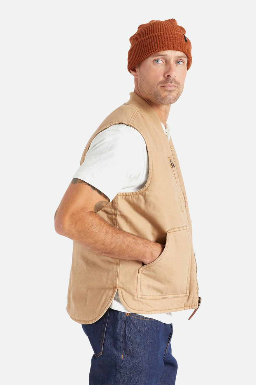 Brixton Abraham Reversible Vest Men's Jackets Beige | 314SLCFPU