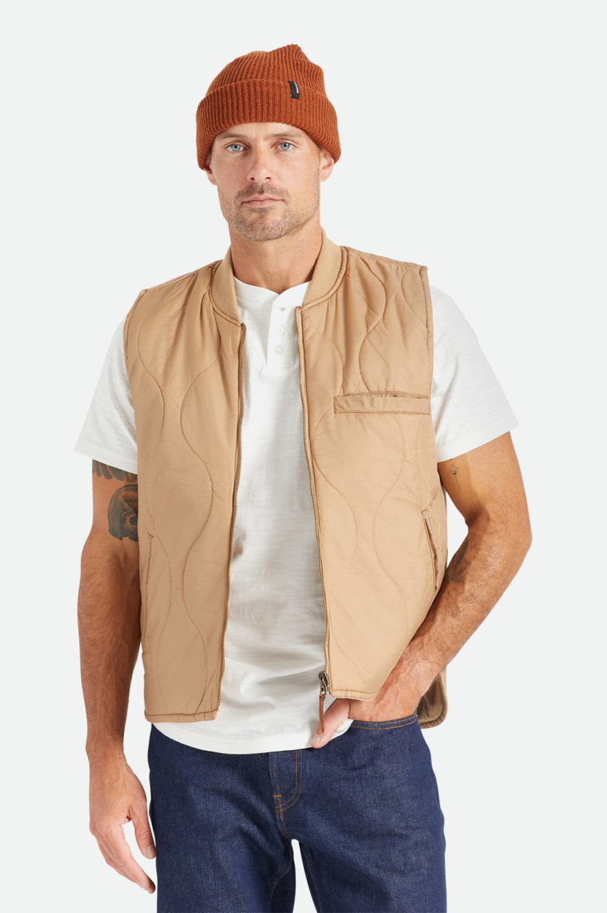 Brixton Abraham Reversible Vest Men's Jackets Beige | 314SLCFPU