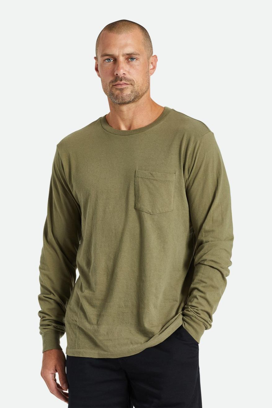 Brixton Basic L/S Pocket Men\'s Tops Olive | 752KEJXGB