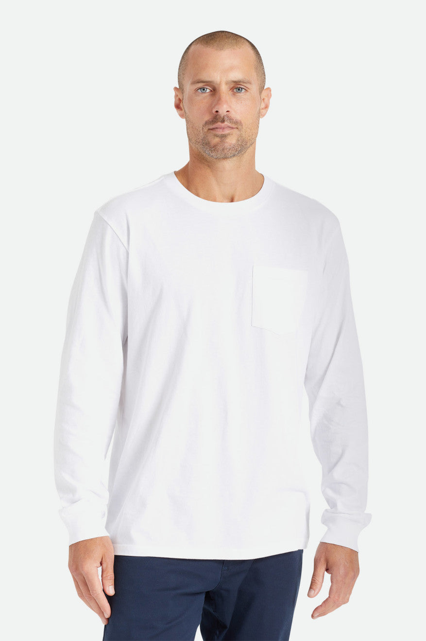 Brixton Basic L/S Pocket Men\'s Tops White | 536IOKQSP