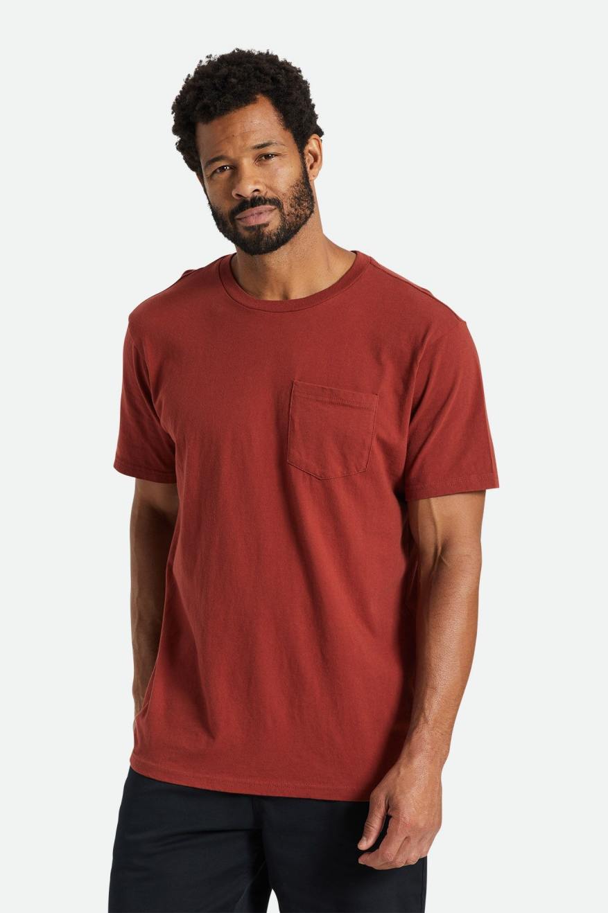 Brixton Basic S/S Pocket Men\'s Tops Red | 190PEYBIK