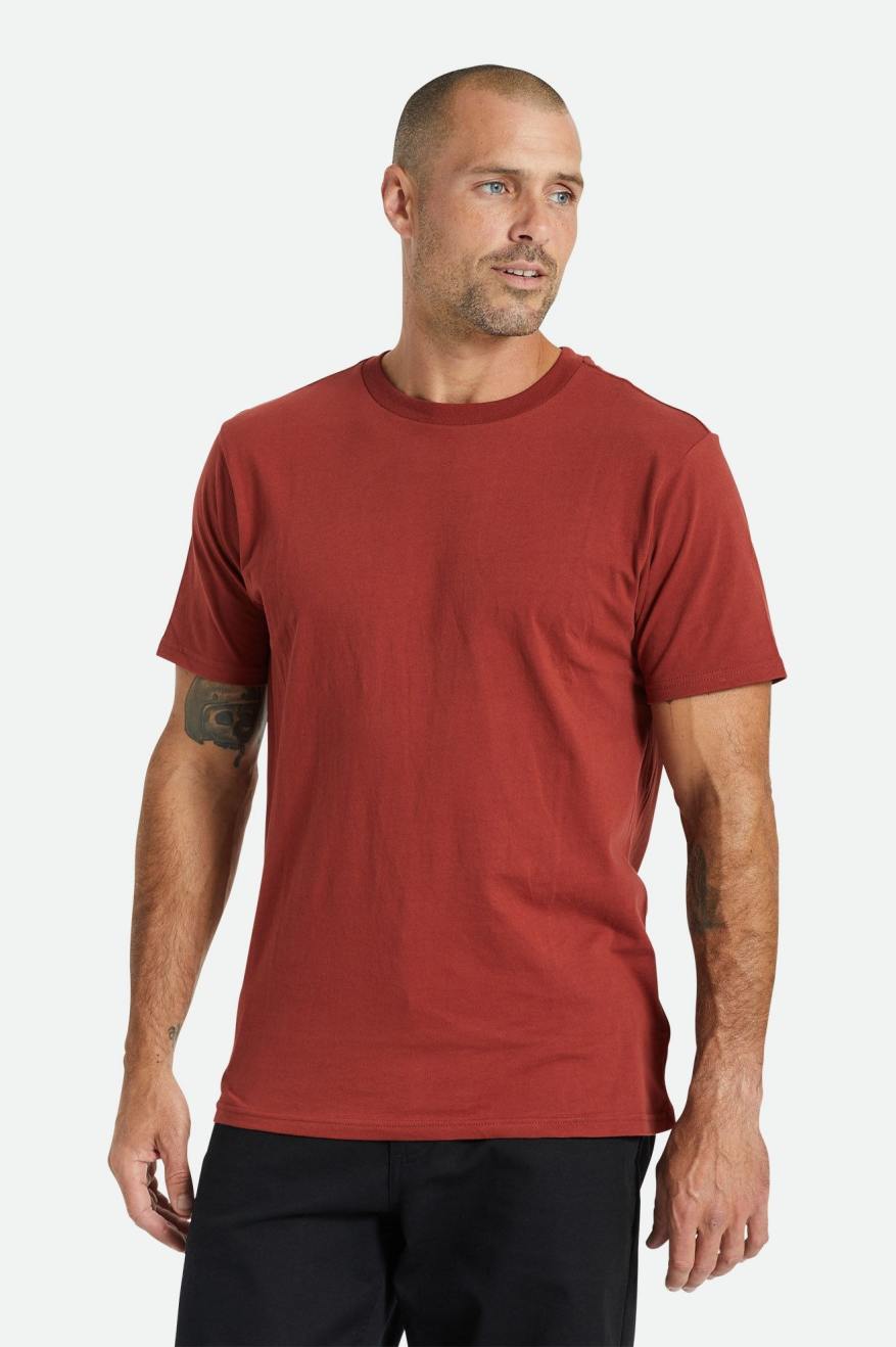 Brixton Basic S/S Tailored Men\'s Tops Red | 653NTROWP