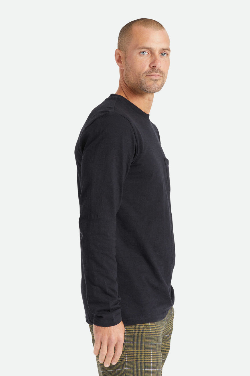 Brixton Basic Slub L/S Pocket Men's Tops Black | 064LZHQSB