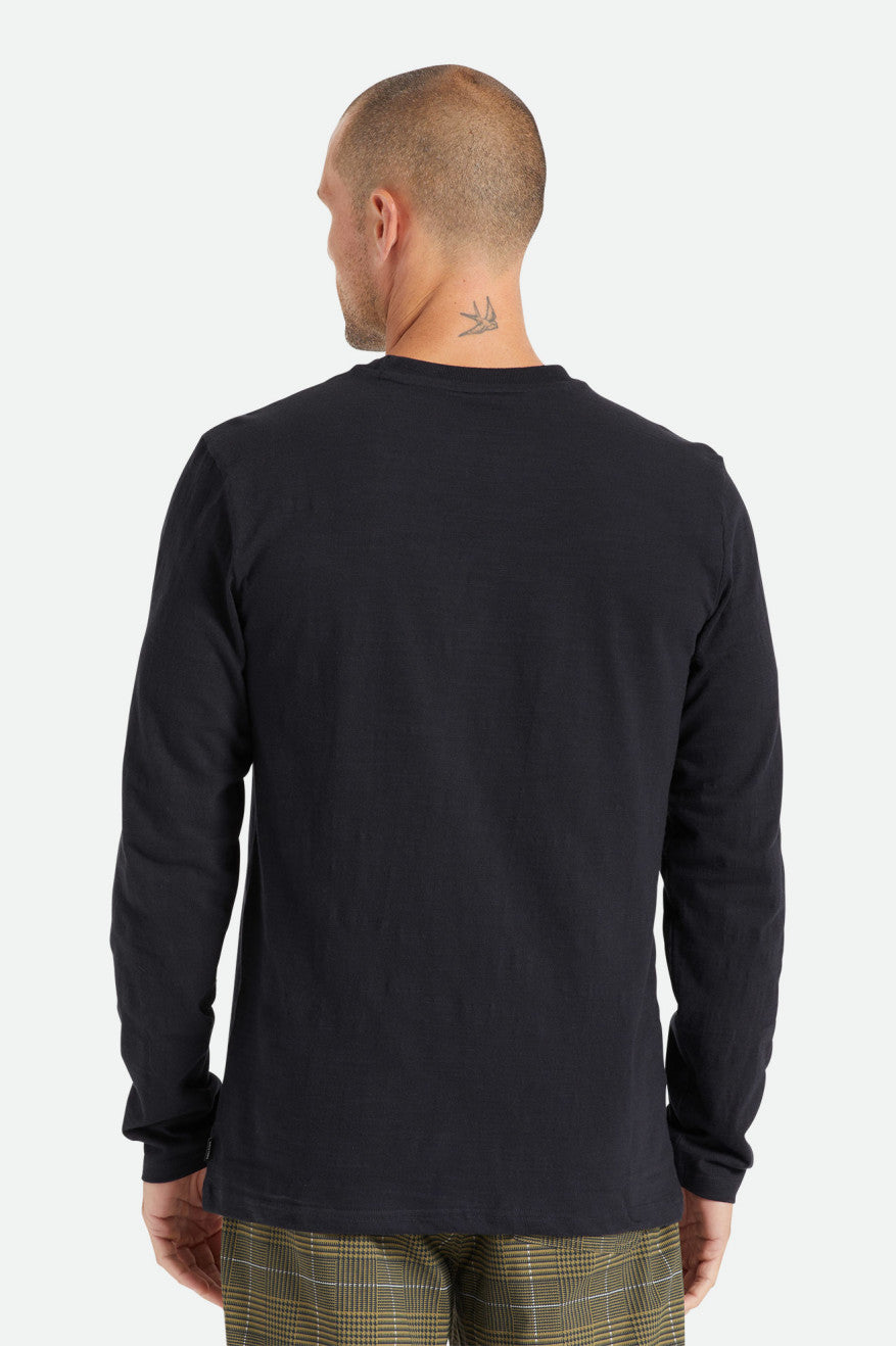 Brixton Basic Slub L/S Pocket Men's Tops Black | 064LZHQSB