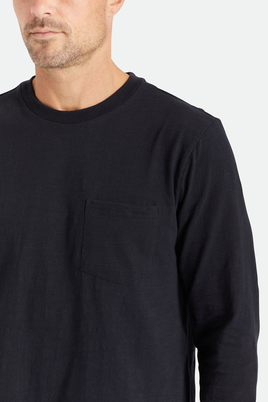 Brixton Basic Slub L/S Pocket Men's Tops Black | 064LZHQSB