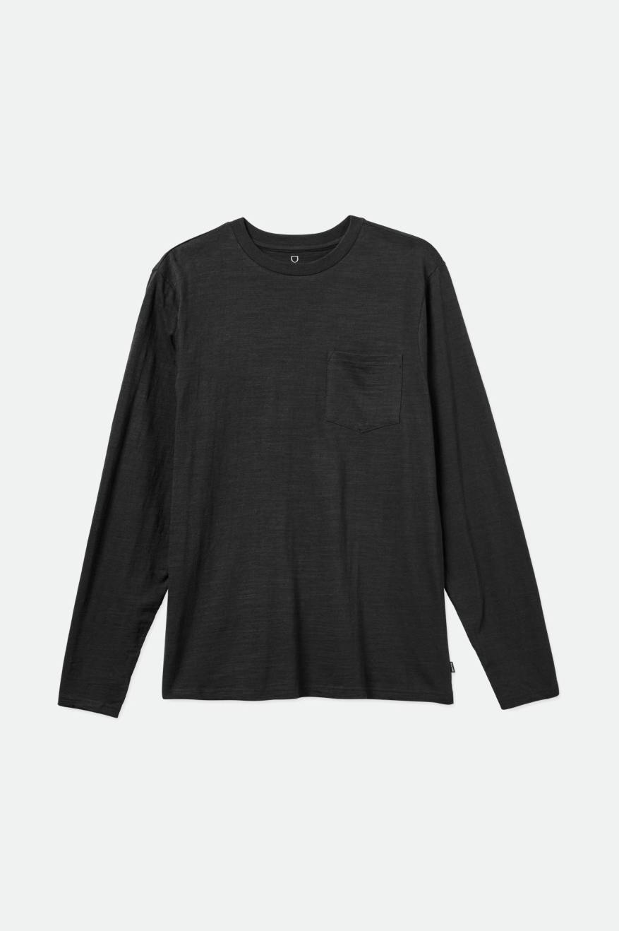 Brixton Basic Slub L/S Pocket Men's Tops Black | 064LZHQSB