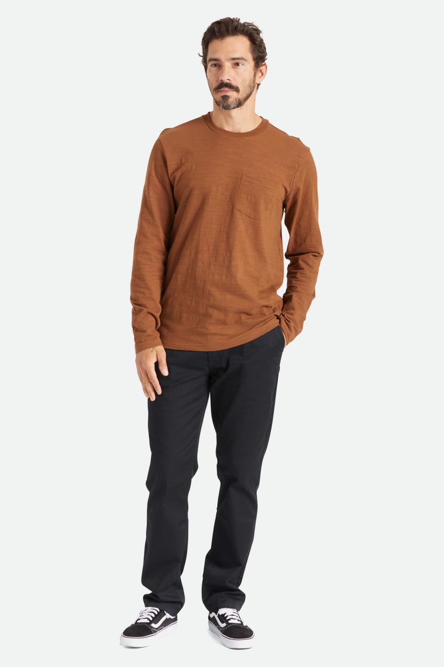 Brixton Basic Slub L/S Pocket Men's Tops Brown | 465XWFJES