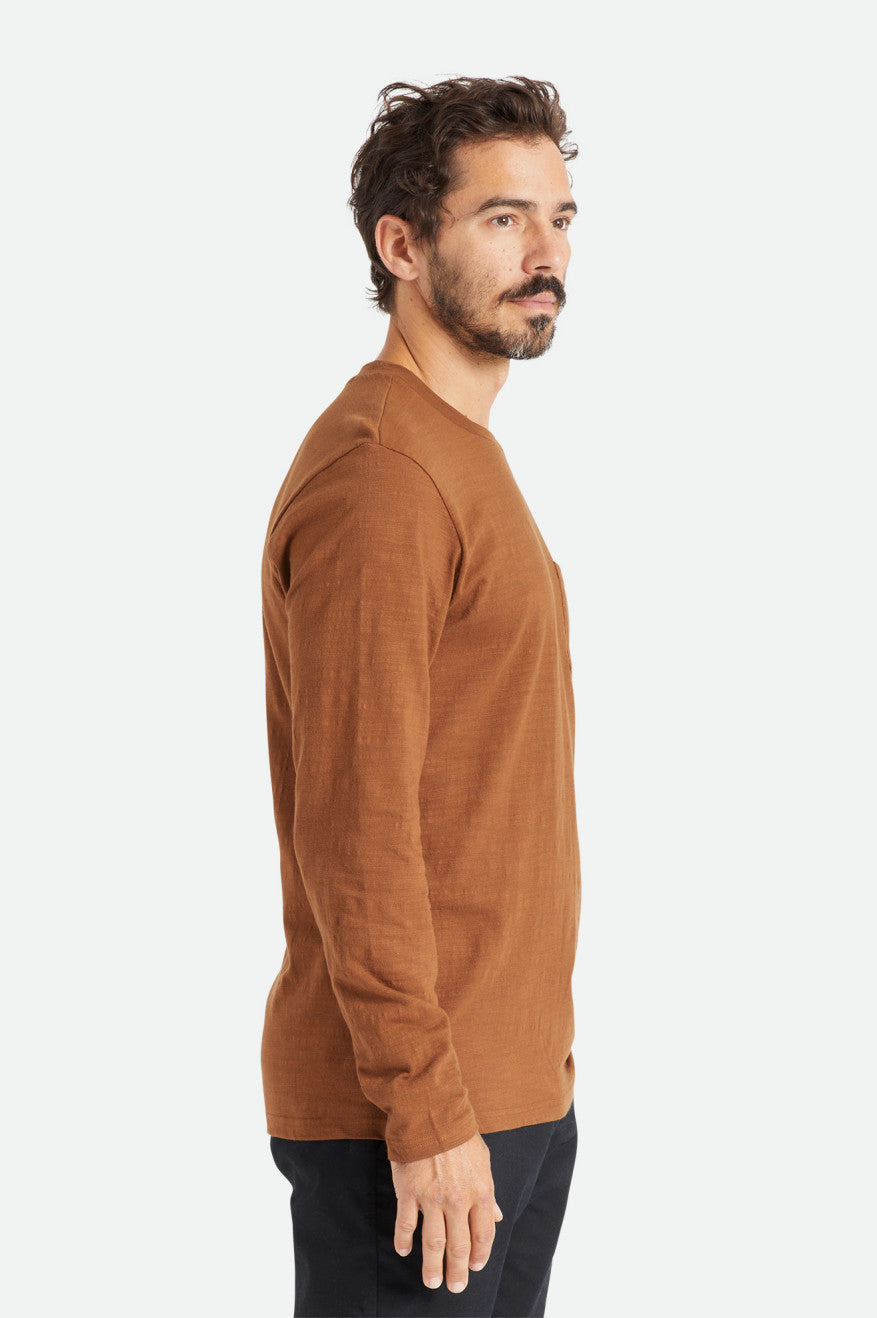 Brixton Basic Slub L/S Pocket Men's Tops Brown | 465XWFJES