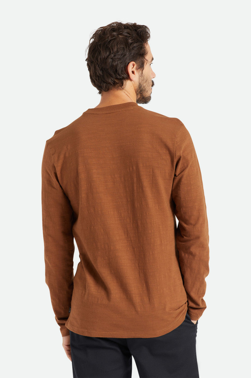 Brixton Basic Slub L/S Pocket Men's Tops Brown | 465XWFJES