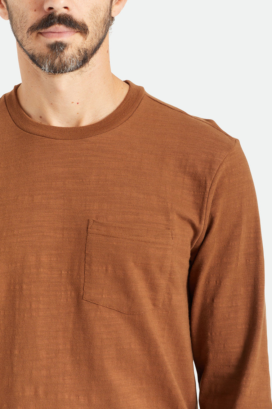 Brixton Basic Slub L/S Pocket Men's Tops Brown | 465XWFJES