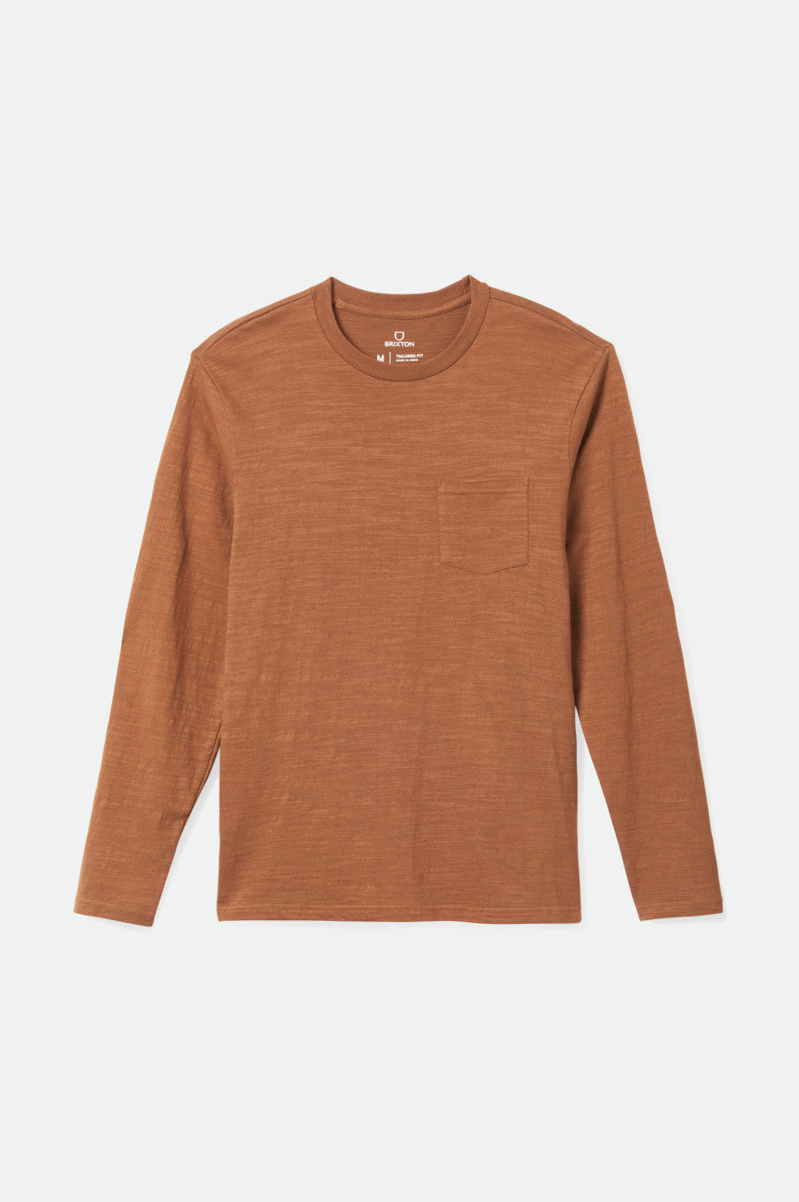 Brixton Basic Slub L/S Pocket Men's Tops Brown | 465XWFJES