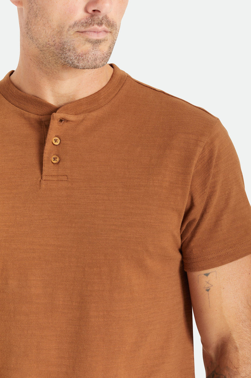 Brixton Basic Slub S/S Henley Men's Knitwear Brown | 275DTWJIU