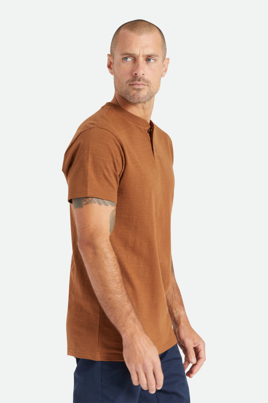 Brixton Basic Slub S/S Henley Men's Knitwear Brown | 275DTWJIU