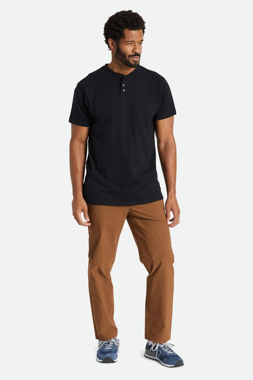 Brixton Basic Slub S/S Henley Men's Tops Black | 185MYOTHW