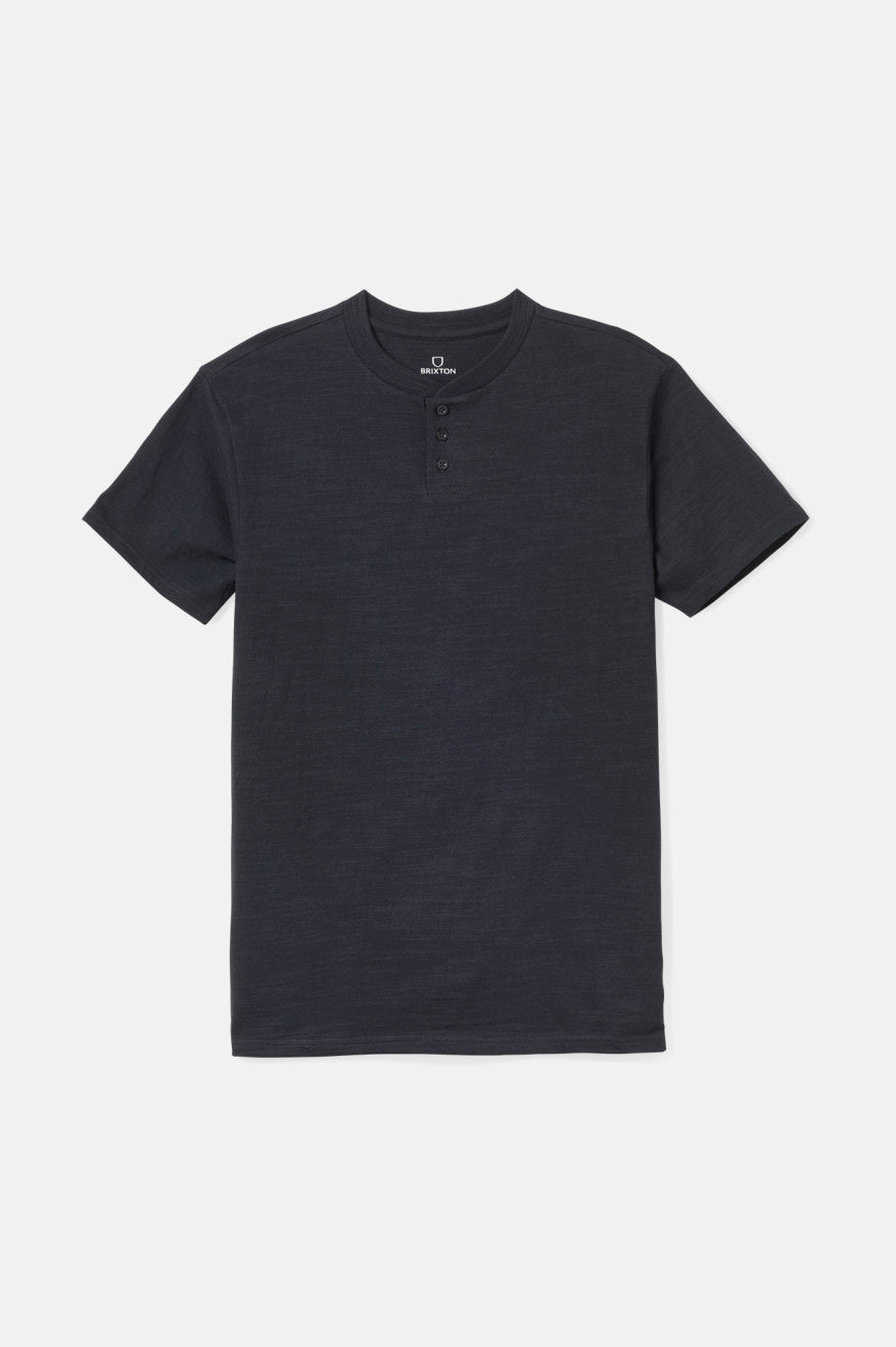 Brixton Basic Slub S/S Henley Men's Tops Black | 185MYOTHW