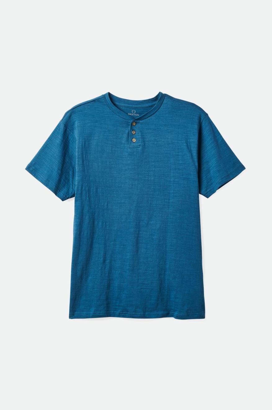 Brixton Basic Slub S/S Henley Men's Tops Turquoise | 573IFWDPA